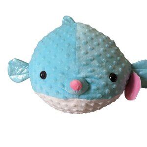 Walgreens Blowfish Plush stuffed animal 12 inch Hug me soft toy blue white